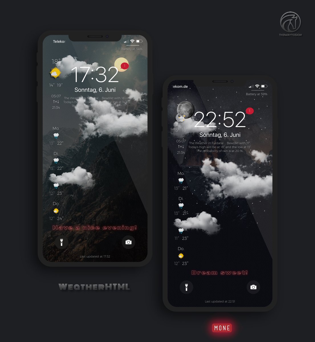 kleinmone's tweet image. Yesterday&apos;s work .. my favorite Lockscreen by @jeppefoldager now on WeatherHTML 🥰

WeatherHTML by @thewaytozion ⭐️

#nojailbreak #iOS147beta2