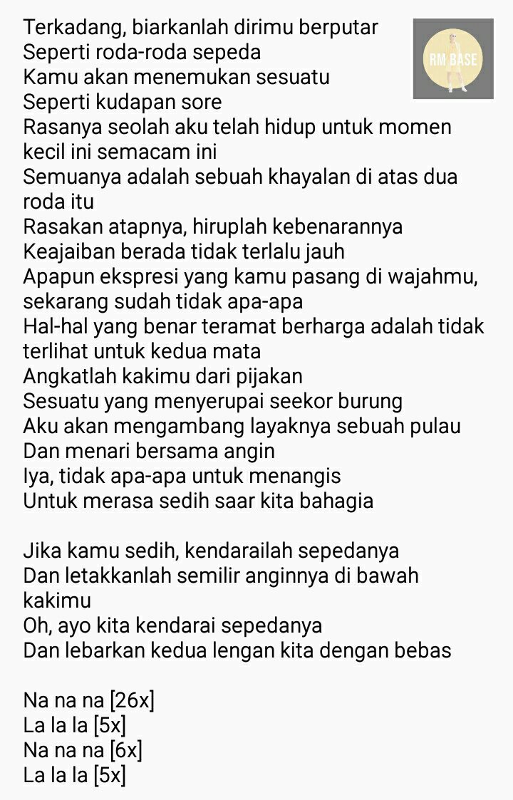 RM BASE₁₂₂ on Twitter "[🎧] ID Trans ㅡ Lirik Bahasa Indonesia "Bicycle