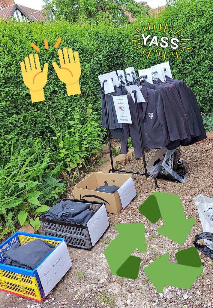 Ptfa_Tca's tweet photo. A massive THANK YOU! to everyone who came and supported our uniform swap shop today. We took over £100 in donations and saved oodles of uniform from landfill. https://t.co/2jdwaa17Kv