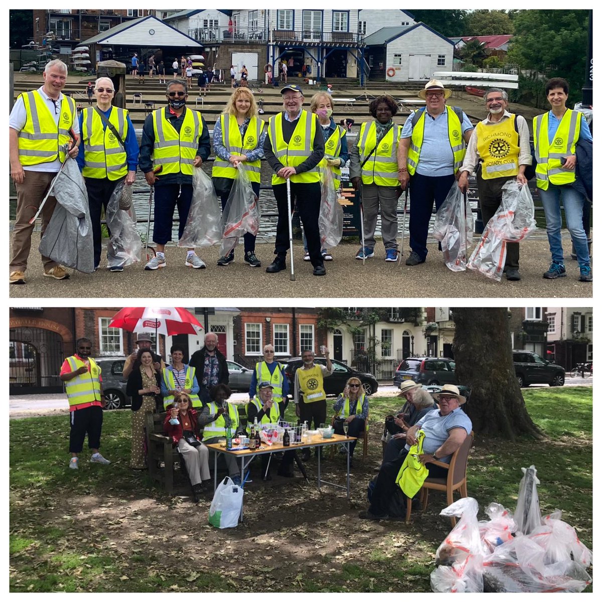 SeamusJoyce's tweet photo. Richmond Rotary started off at #Twickenham Riverside at 10am this morning armed with litter picking tools and bags supplied by @LBRUT after a joyful walk along the towpath we arrived on #Richmond Green later for drinks and dropped off our nine litter bags #cleanupweek https://t.co/ayzKPm7Ho4