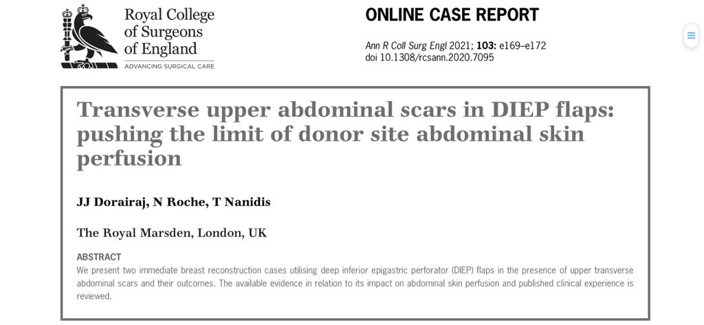 Abdominal scars do not preclude you from having a DIEP flap reconstruction. Our May publication examines safe approaches in patients undergoing DIEP flap autologous breast reconstructions, with complex abdominal scars. #diepflap #breastreconstruction