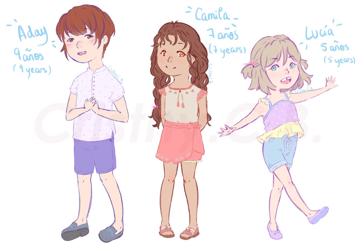 Cristhy_CB's tweet photo. Two days ago I said that I was designing Camila, Lucía and Aday as kids because there will be episodes about the past, and these are the results!
I have more sketches about alternatives but I'll not show it by the moment😬
#SecretSandswebcomic #OC #originalcharacter #digitalart https://t.co/YoNz5OuGsC