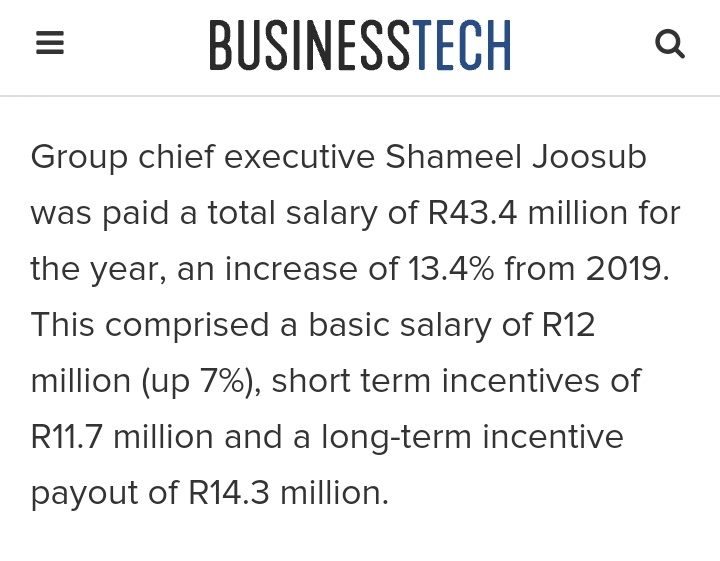 NewSheriffInTo1's tweet image. @Vodacom DECEITFUL CEO was paid a total salary of R43,4M in 2020 alone. But he belives that R47M after a 21year legal battle is &quot;more than generous&quot; for #Makate after they have made over R205 Billion from his invention? 
#PleaseCallMe #Uyajola99Sunday #Amabishop #7YearsOfSeva