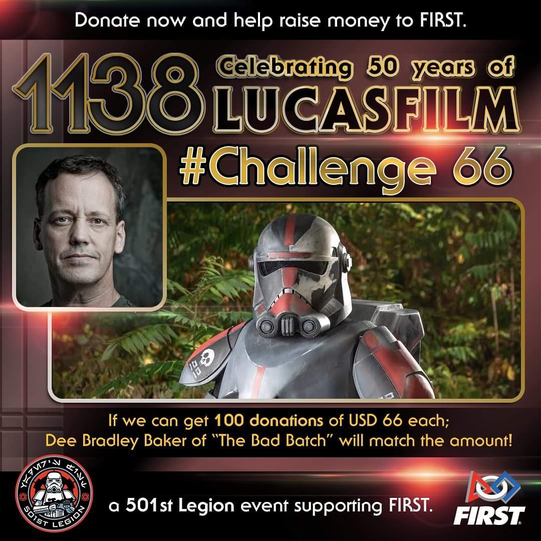 “Good soldiers follow orders” @deebradleybaker, voice actor behind “The Bad Batch” has issued #Challenge66. If @501stLegion gets 100 donations of USD 66, he’ll match the amount and so does Bobby Moynihan from SNL's 'Matt, the radar technician'! Donate: bit.ly/501stCelebrates