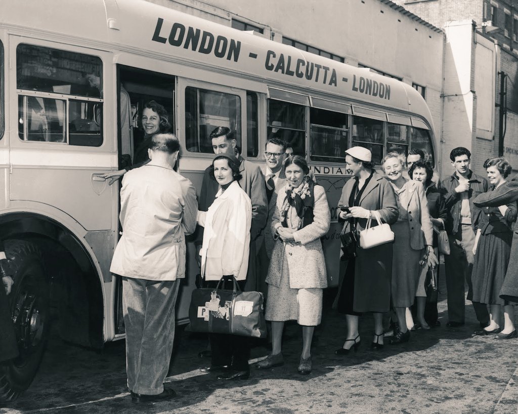 IndiaHistorypic's tweet photo. 1957 :: London to Calcutta Bus at Victoria Coach Station , London 

( Photo - Fox Photos/Hulton Archive/Getty Images ) https://t.co/3X8IT7oIiV