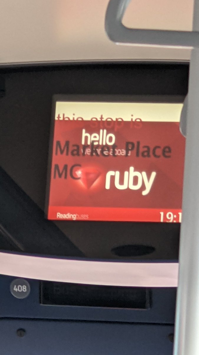 BlockyLion's tweet photo. @reading_buses the background image and stop names doesn't seem to like each other very much on any Scania CowPoo single decker (incl the ones with Ruby livery) buses running on no. 10. Would the engineers give it a look?(image from bus 408) https://t.co/U9DQUvXyIx