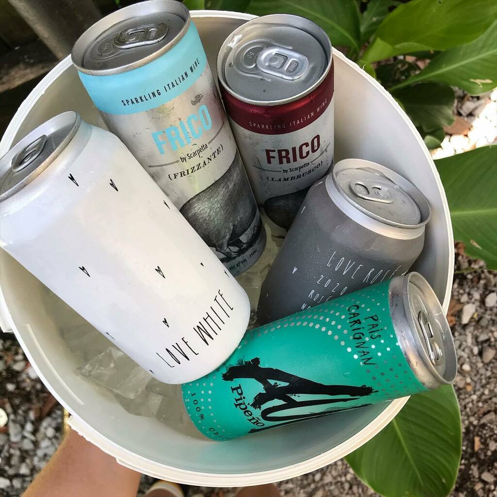 Looking for a glass of wine? In addition to full bottles, we now offer a few choice selections of canned wines — they are a little over a glass. Come crush some cans with us in the rain 💧 instagr.am/p/CPyaSewHjcN/