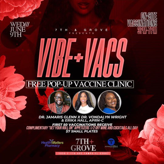 THIS WEDNESDAY: First 100 on-site vaccinated guests receive a FREE "Get Your Roll On" appetizer and all on-site vaccinated guests will be eligible to enter a grand prize drawing for a night out inside of the 7th + Grove Lounge, courtesy of 7th + Grove. #tix2outside