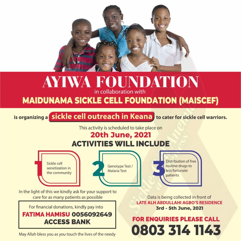 Kindly support, #2021goals #sicklecellawareness #WSCD2021 #keana #Nasarawastate #Maiscef #knowyourgenotype #SCDcommunityoutreach #Maiscefoutreach