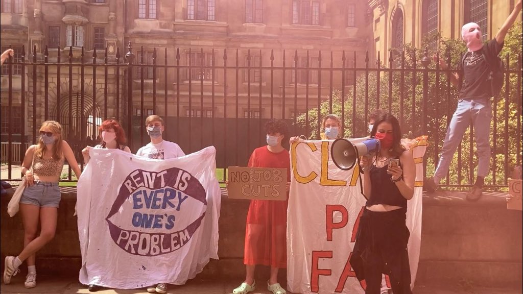 RentStrikeCam's tweet photo. @ClareCollege we will not be intimidated by your threats. We will continue to demand justice for students and workers. No one should be forced to pay £180 a week for a room with mouldy walls, or have their wages cut during a pandemic https://t.co/545Y9dOUu7