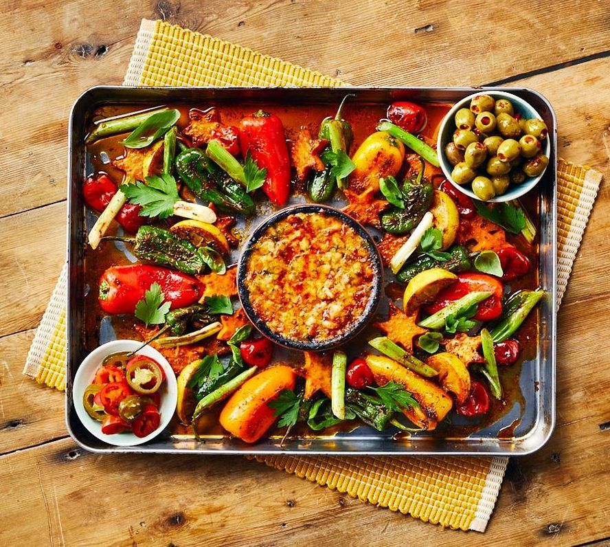Firecracker Traybake - This easy traybake combines fresh peppers with a delicious double cheese dipping sauce to give a meal that will really impress your guests.  buff.ly/2SYprHo