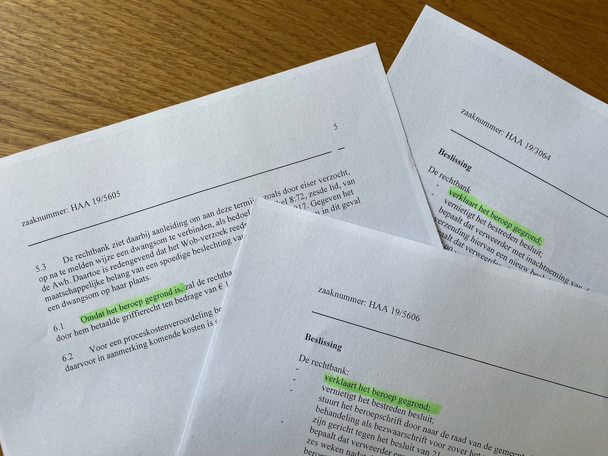 drie #wob-zaken gewonnen. twee van de gemeenteraad (vertegenwoordigd door de landsadvocaat) en één van burgemeester en wethouders. wanneer gaat er wat veranderen in #Haarlem?