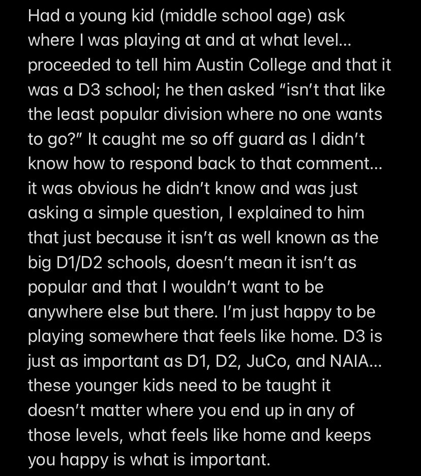 Every level of NCAA matters, as long as you get a degree and where you’re happy at is what should be taught and preached to the younger generation.