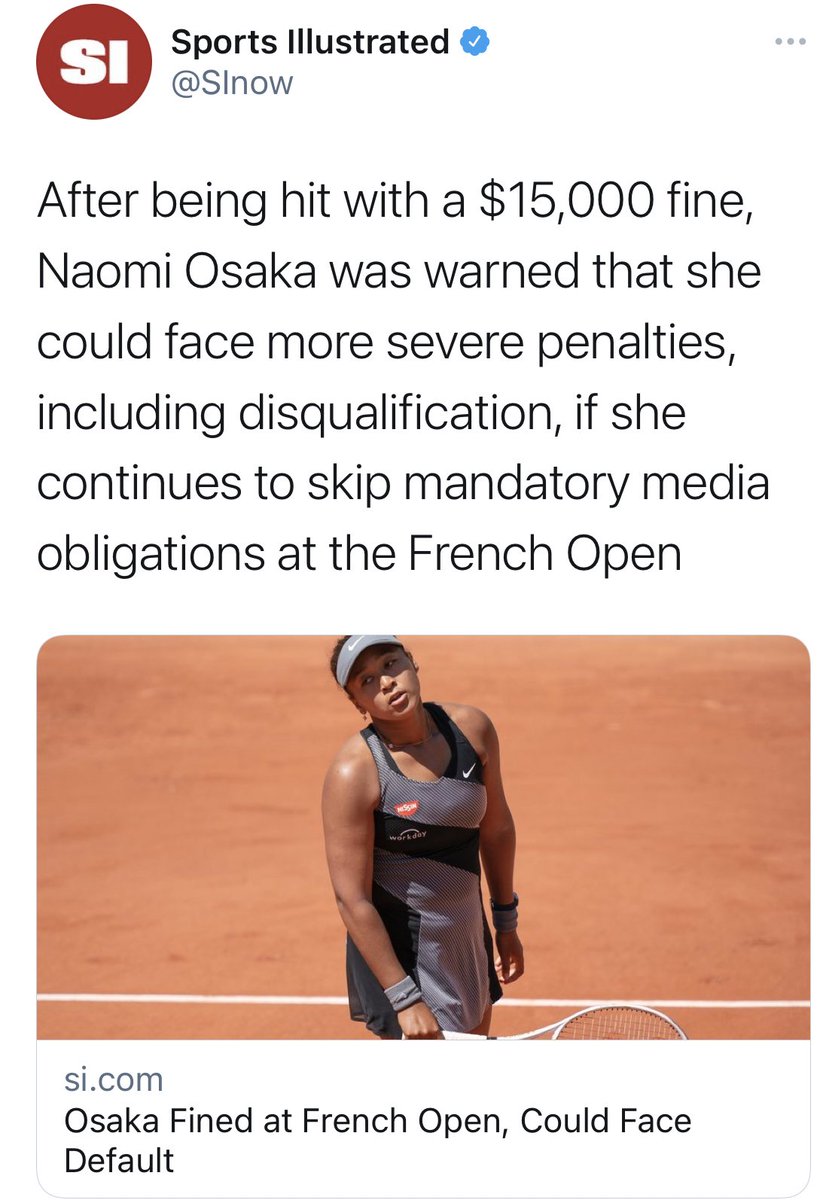 QondiNtini's tweet photo. So Roger Federer can “listen to his body” but Naomi Osaka is fined for listening to hers? https://t.co/pNHK1wafVP