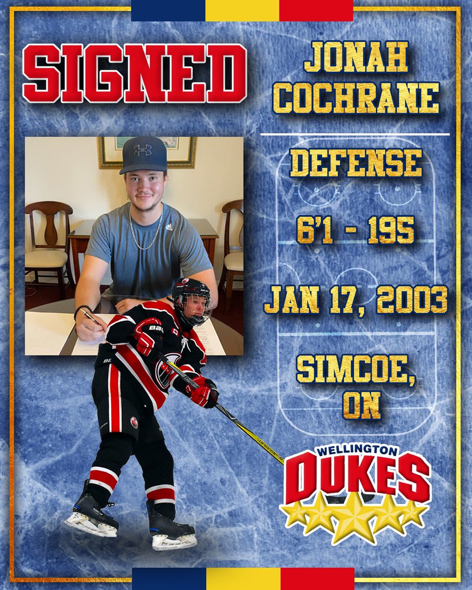 The Dukes are proud to announce the signing of 2003 born defenseman <a href="/JonahCochrane7/">Jonah Cochrane</a> - Jonah comes to the Dukes after spending last season with the @kwsiskins