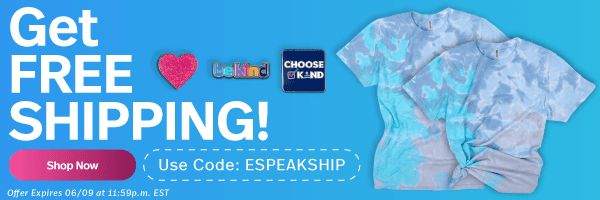 Get free shipping on all Autism Speaks E-store purchases using the code ESPEAKSHIP

Offer expired 6/9 at 11:59 p.m. EST

Shop with kindness at: shop.autismspeaks.org