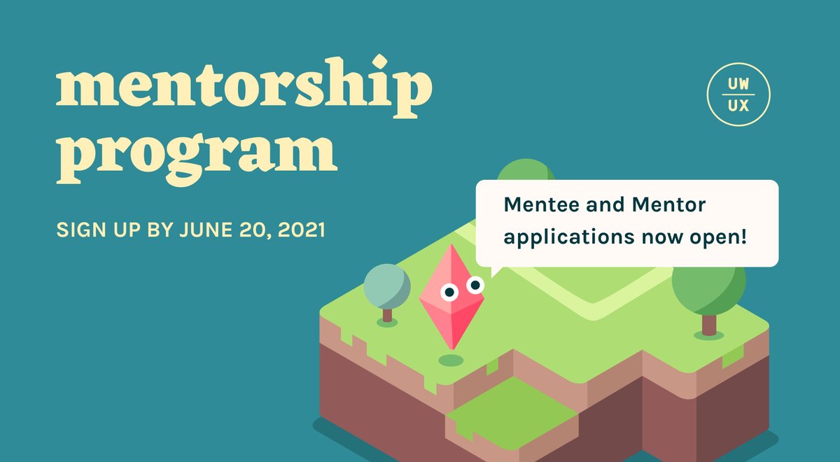 UW/UX is excited to launch our first-ever Design Mentorship Program!! It's more than just a coffee chat— we want to help you make meaningful connections and work towards a specific goal!

To learn more and sign-up:
Mentees: bit.ly/UW-UX-Mentee-G…
Mentors: bit.ly/UW-UX-Mentor-G…