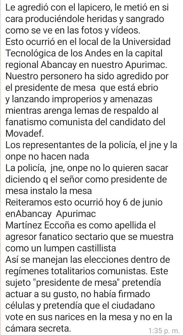 SusyDavanzo's tweet photo. El presidente de mesa de PERU LIBRE le CLAVÓ el lapiz al personero de KEIKO. 
#DecideBienWillax @DiegoAcuOficial @Leiva_Oficial https://t.co/5IIB6GWL1H