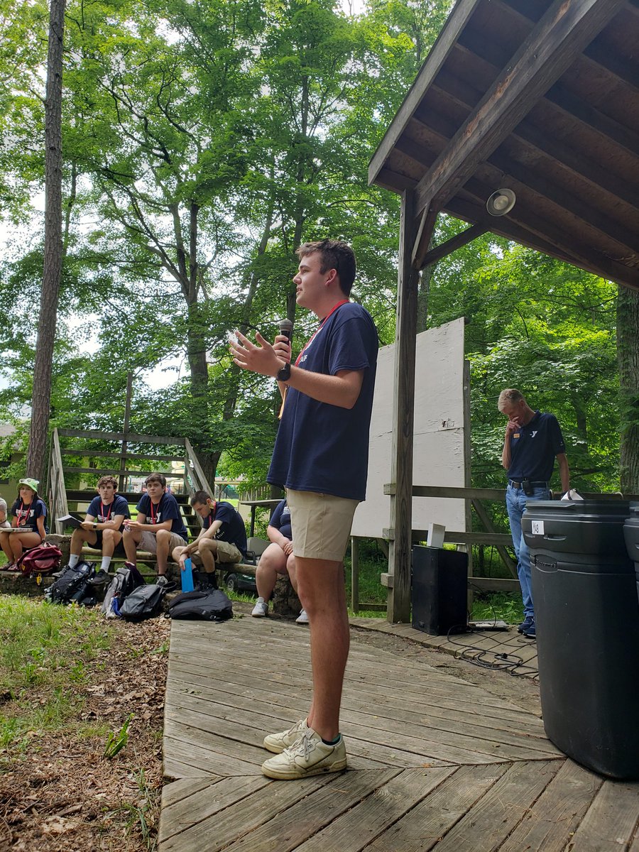 campernst's tweet image. Davis tells the staff about "Project Campfire," a volunteer project his family is leading to make sure all campers have the supplies they need for camp!
