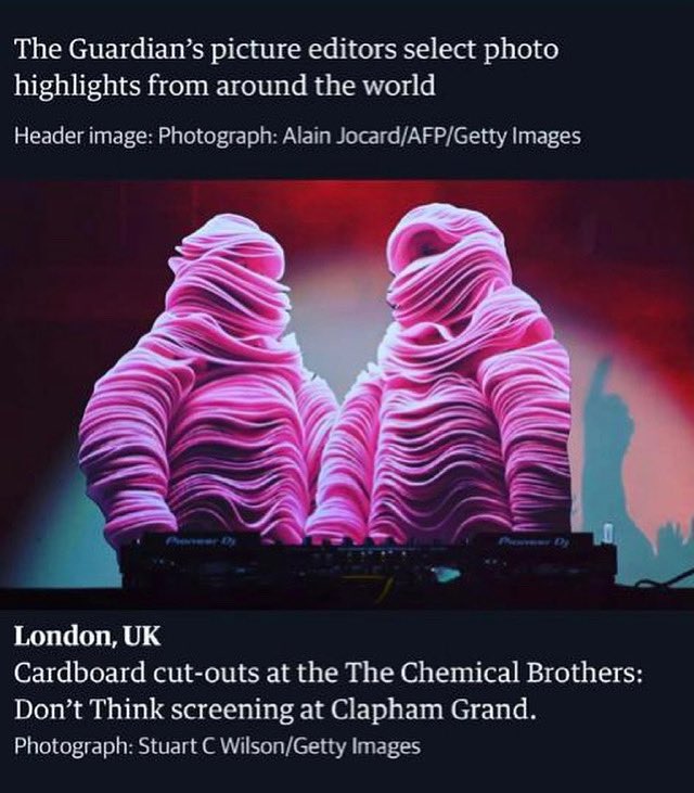 TheClaphamGrand's tweet photo. We’re just the lead photo from AROUND THE WORLD in @guardian today from our @BuggedOut screening of @ChemBros 🔥

Thank you Stu Wilson for the epic snap, and thank you Patricia from https://t.co/ed7bQ7mZSj - working your magic again! 😂 https://t.co/2oyNJU5cxD