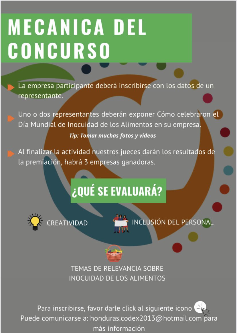 CodexHonduras's tweet photo. ¡Falta 1 día para la gran celebración! 🍏
Te invitamos a participar al concurso del Día Mundial de Inocuidad de los Alimentos. 
💻 para inscripción: https://t.co/LioGtiXE4E https://t.co/sR1aHfZ0KS