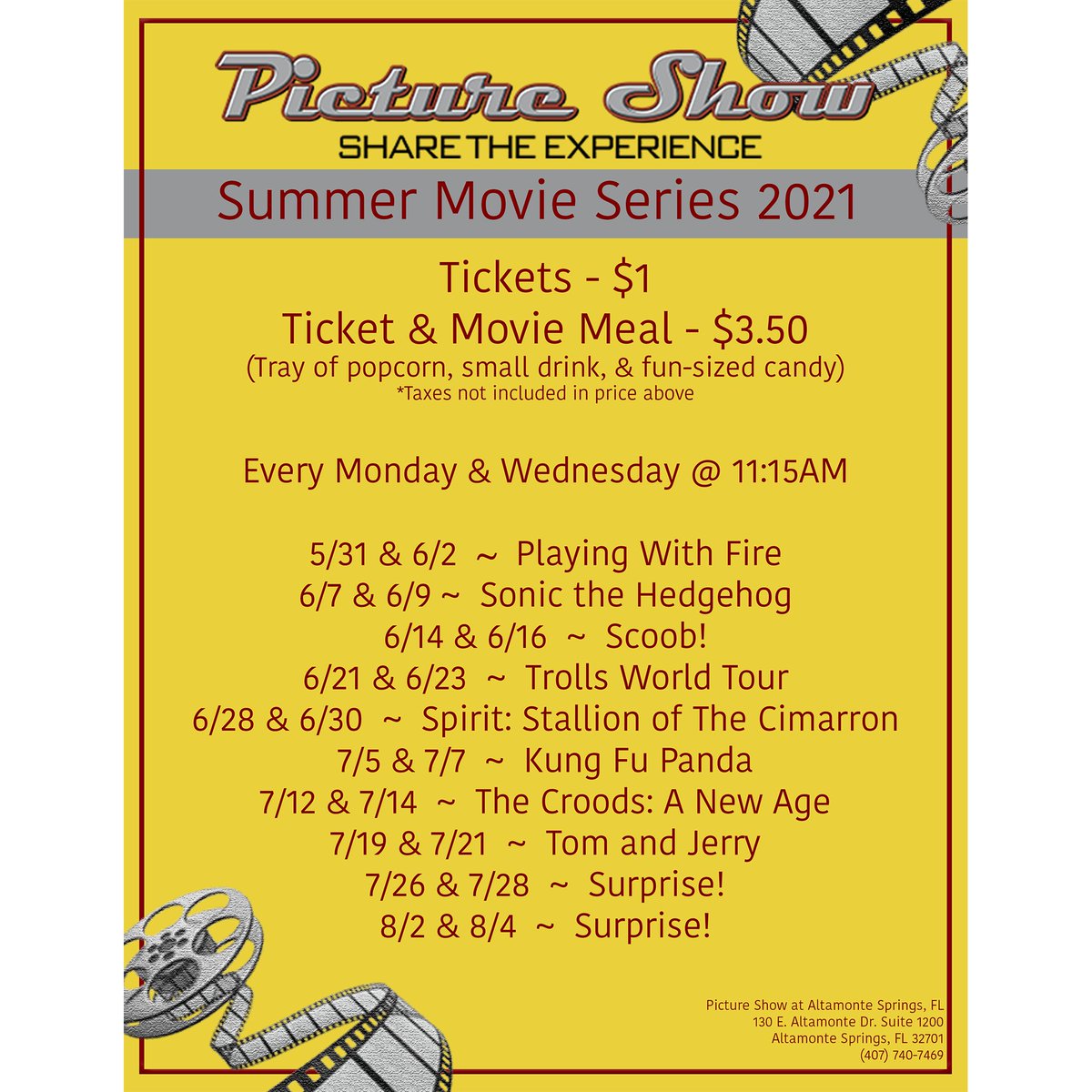 Summer Movie Series!

TOMORROW at 11:15AM - Sonic the Hedgehog

$1 Ticket or $3.50 Ticket & Movie Meal
*Taxes not included. https://t.co/Nk7qwaCmwm