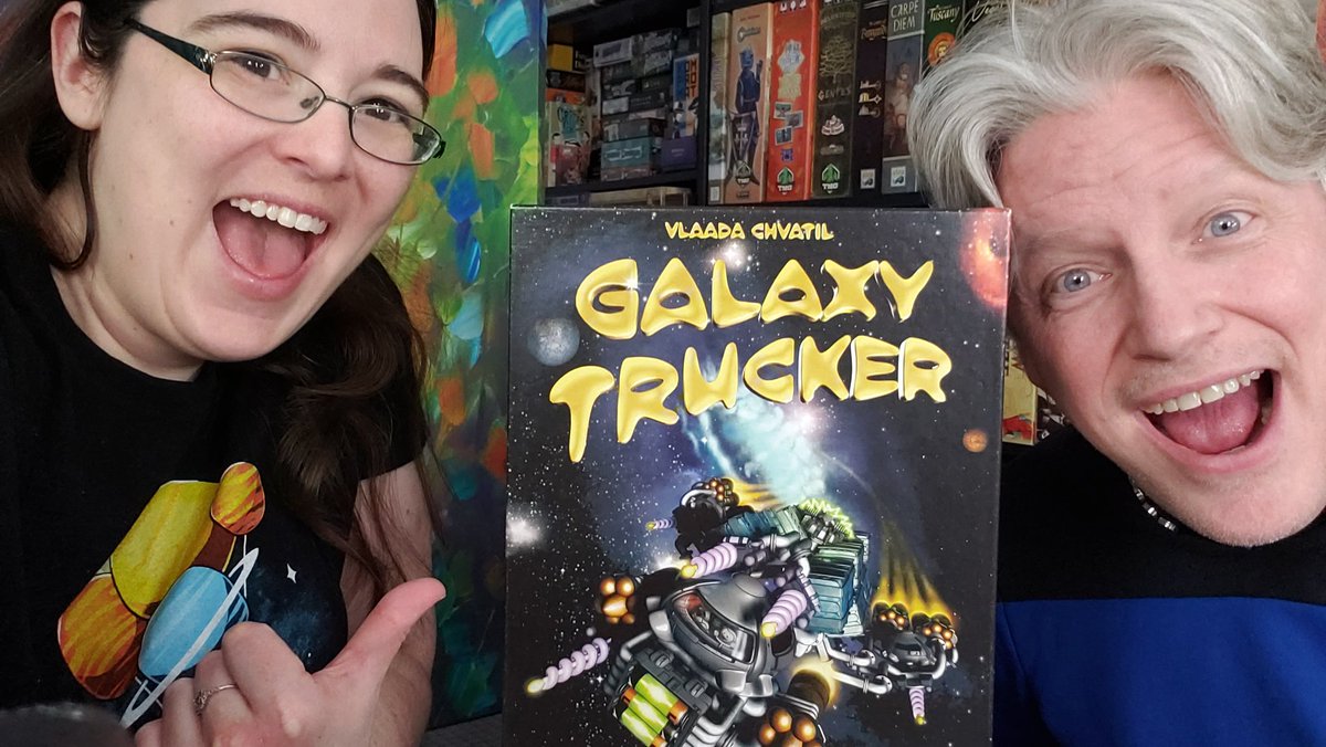 BoardGamerSteph's tweet photo. Space Themed games tonight starting at 5pm Central over on https://t.co/0ajKkwD6Oj!! Come join for some New Frontiers @RioGrandeGames, clank in Spaceeeeee! @PlayRenegade, and Galaxy Trucker @czechgames! #clank #clankinspace #bgg #newfrontiers #galaxytrucker https://t.co/rx9ye70snp