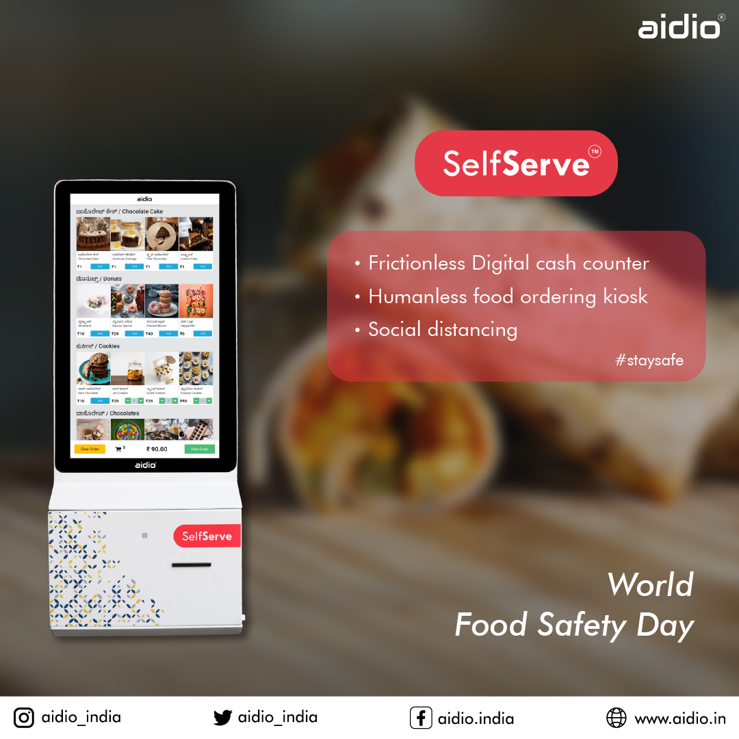aidio_india's tweet photo. “Food safety, everyone’s business” - UN 

#selfserve #foodsafety #worldfoodsafetyday #ssk #digitalcounter #aidio #aiddition #qsr #restaurantowners #innovation https://t.co/6aPwZjd3cE