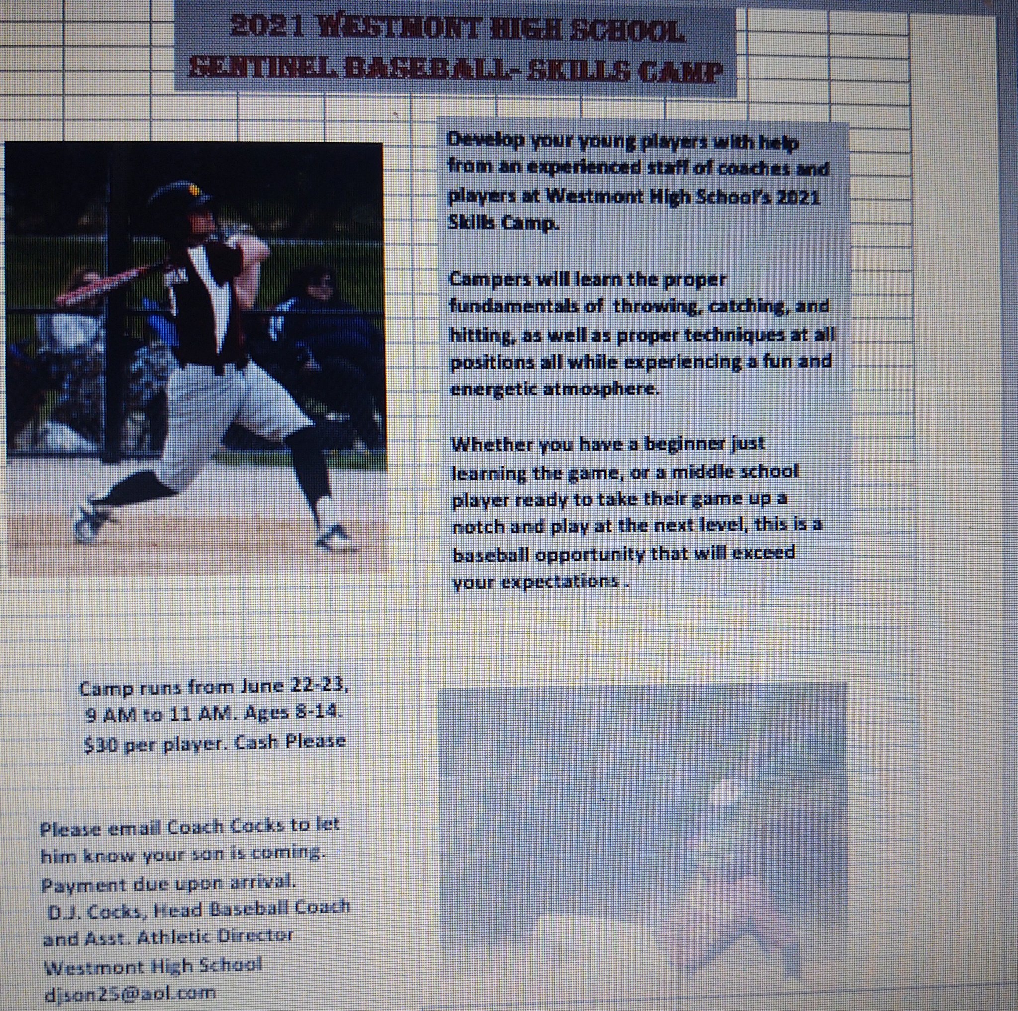 Westmont Baseball on Twitter "Westmont summer baseball camp ages 814