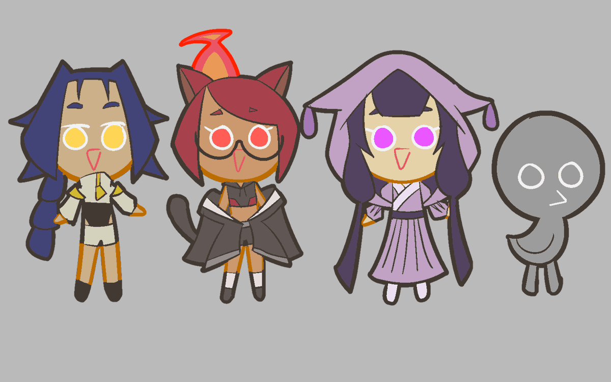 TenshiHanka's tweet photo. @ApollyonBlade and @FyreVT were streaming Cookie Run: Kingdom with @monte_vt and @XCrysteriaX ! What would they look like as cookies? A little thing for #IdentityLost https://t.co/buvnvKmK4I