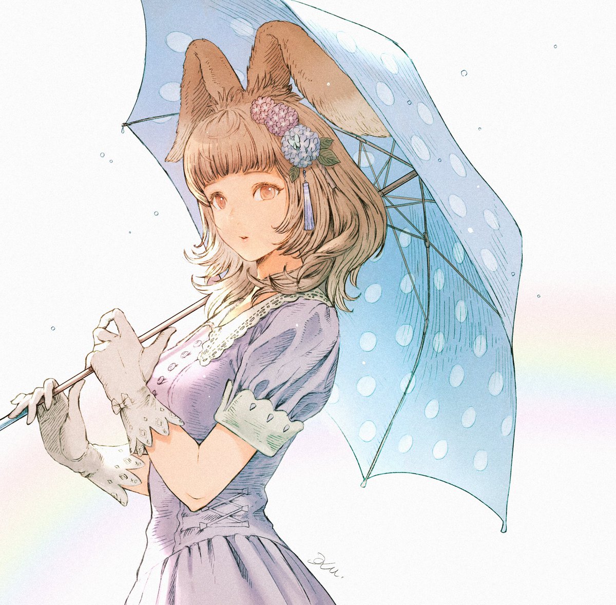 1girl solo animal ears flower umbrella gloves hair flower  illustration images