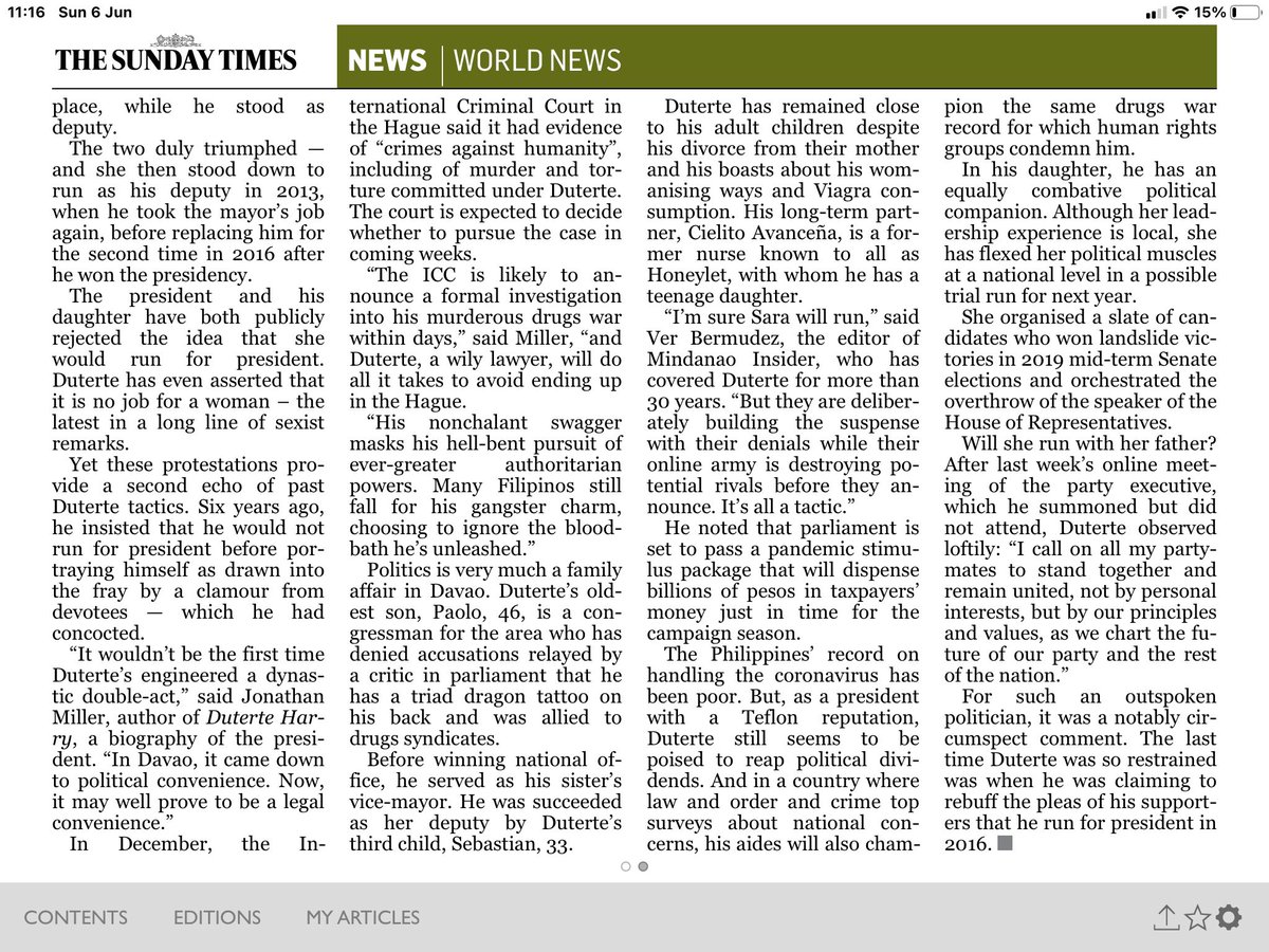Miller_Reports's tweet photo. #DuterteHarry is hatching a plan for his clan. With International Criminal Court formal investigation looking likely, the Philippine President has come up with a (predictable) ruse which could help him evade justice. Sunday Times piece by @philipsherwell @AsiaLitAgency https://t.co/ADy40Rvtyy
