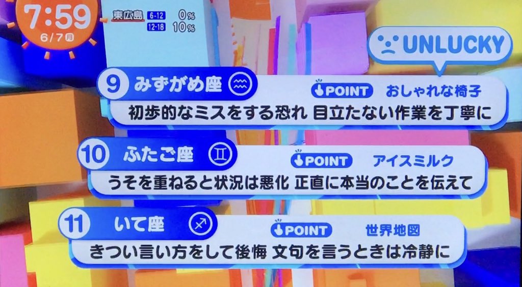 Masatomo Ono 21年6月7日のめざまし占い やぎ座のアドバイスはストレートに好意を示す ラッキーポイントはコットンストール あちゅいぃ めざまし占い めざましテレビ T Co Vmwesurl0b Twitter