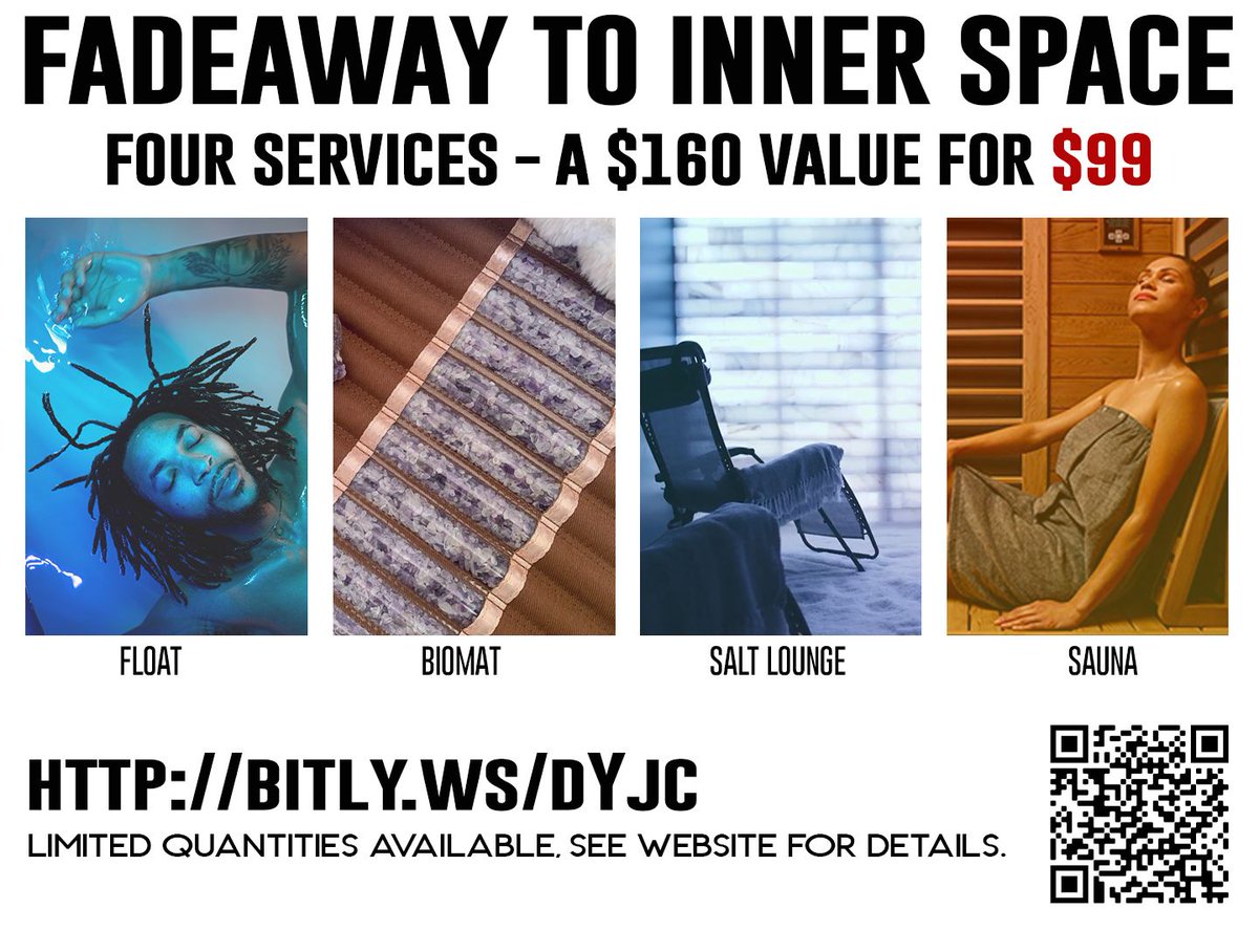 FadeawayFloats's tweet photo. Introducing our latest collaboration with Inner Space! Four incredible services for only $99. Limited quantities available. Purchase online today! 

https://t.co/JHQ3Fbj3bl https://t.co/IAZJJqSmgV
