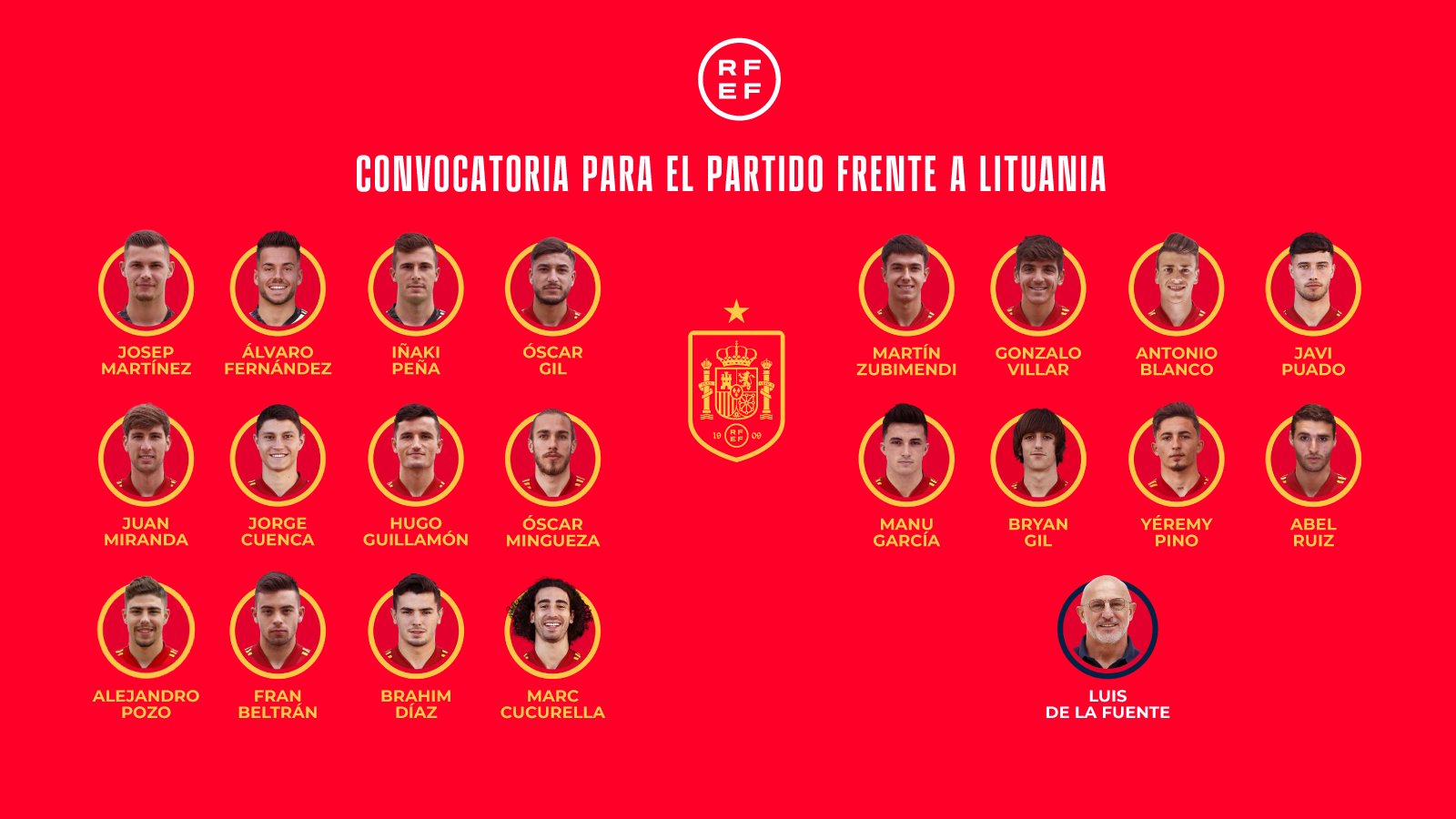 Selección Española de Fútbol på Twitter: ”🚨 OFICIAL Lista de para el encuentro ante Lituania 🔗 https://t.co/2IaopRj2c4 #SomosEspaña https://t.co/StHVW5yxX4” / Twitter