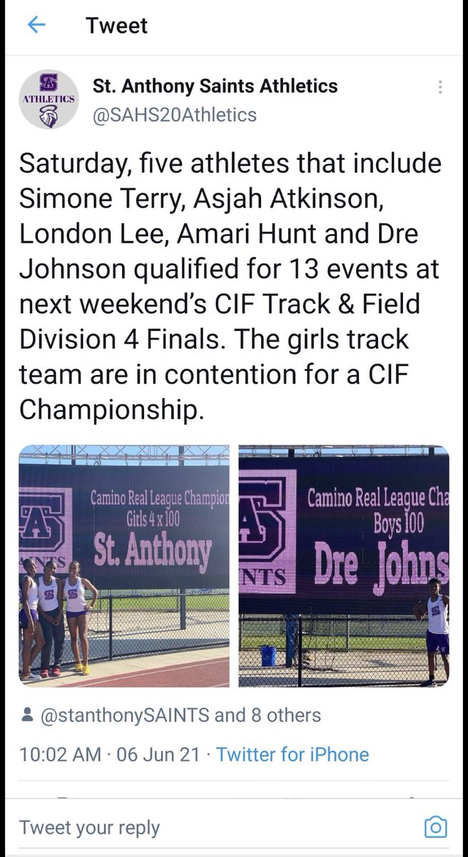 Blessed day yesterday,  qualified in 100 &amp; 200 in CIF Finals on June 12th. 
'Slow feet don't EAT' <a href="/JRRecruiting/">Javier Rodriguez</a> <a href="/dthedeacon/">Dejon Jernagin</a>