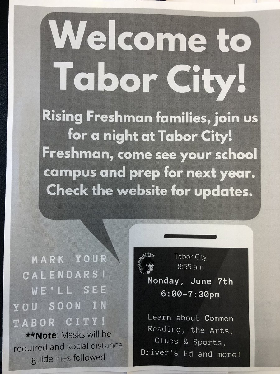 Mount Tabor High (@tabor_city) on Twitter photo Calling all Mount Tabor Bound Rising 9th Graders: please join us for our Welcome to Tabor City Program 6pm on Mon. June 7th! Come hear details heading into summer! See you tomorrow night! <a href="/TaborPTSA/">Mt. Tabor PTSA</a> @PaisleyIBMagnet @PtaTjms <a href="/tjmswsnc/">TJMSWSNC</a> <a href="/WileyMS/">Wiley Magnet Middle</a> <a href="/Falcons_NWMS/">Northwest MS_WSFCS</a> <a href="/HanesMagnetScho/">Hanes Magnet School</a> Calling all Mount Tabor Bound Rising 9th Graders: please join us for our Welcome to Tabor City Program 6pm on Mon. June 7th! Come hear details heading into summer! See you tomorrow night! <a href="/TaborPTSA/">Mt. Tabor PTSA</a> @PaisleyIBMagnet @PtaTjms <a href="/tjmswsnc/">TJMSWSNC</a> <a href="/WileyMS/">Wiley Magnet Middle</a> <a href="/Falcons_NWMS/">Northwest MS_WSFCS</a> <a href="/HanesMagnetScho/">Hanes Magnet School</a>