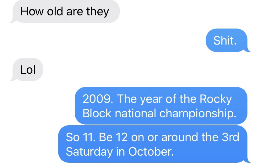 res_DUDEicata's tweet photo. I’m good at irrelevant facts and horrible at things I should know. This is how I figure the twins age... #rockyblock #theylowdown #RollTide #ireallydoloveyougirls. https://t.co/LhOz6Suj6m