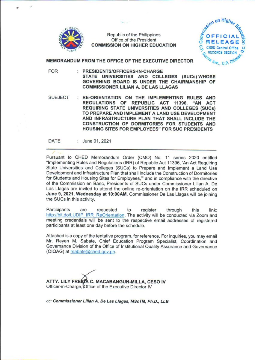 chedphofficial's tweet photo. Memorandum from the Office of the Executive Director 

Read: https://t.co/nPDx37J8n1

Other CHED Issuances: https://t.co/FJAUeWMqQ5 https://t.co/shOI3neWGq
