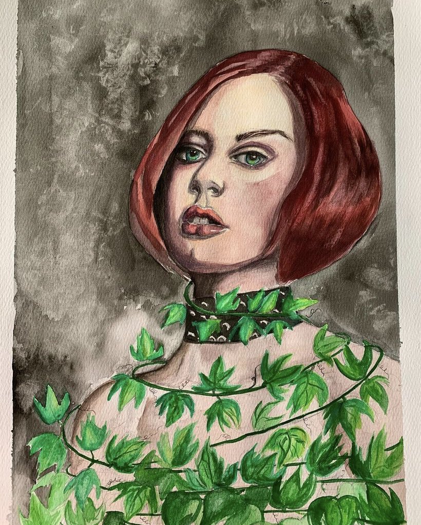 Ivy and Chains, watercolour on paper ✨. 
.
.
.
.
.
.

#watercolour #sketchendeavour #watercolouraddict #watercolorpainting #conceptart #conceptartist #sketchbook #sketchbookdrawing #portrait_universe #portraitdrawing #mixedmedia #mixedmediaart #girlswithtattoos #artoftheday