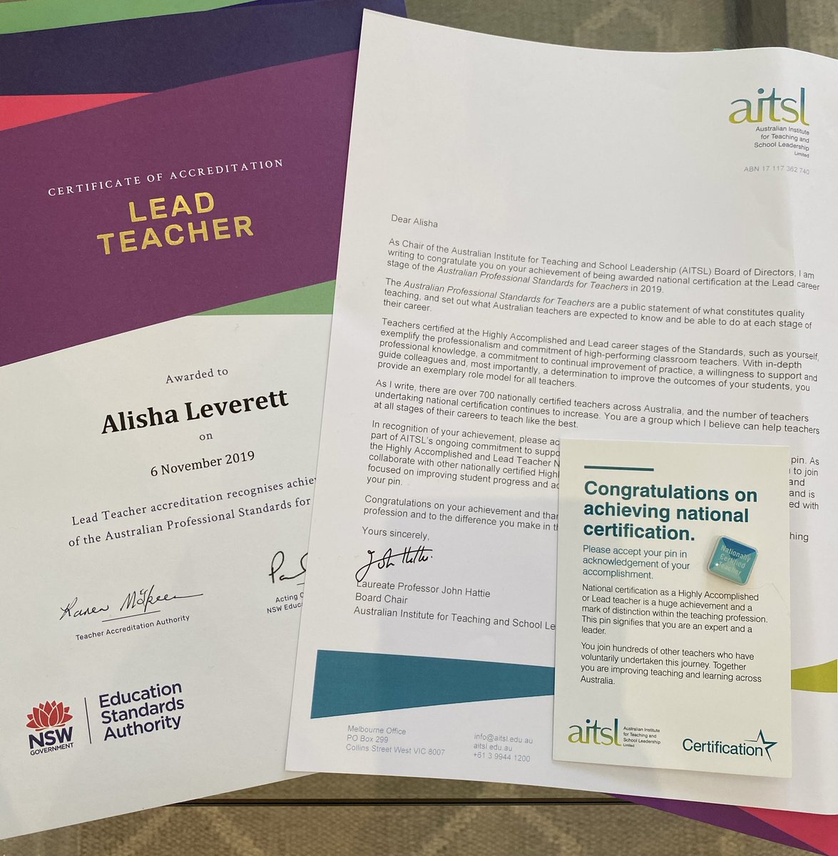 A nice surprise to receive in the mail while on maternity leave. 🤗Thanks <a href="/aitsl/">aitsl</a> <a href="/NewsAtNESA/">NSW Edu Standards</a> Excited to hear that the HALT ceremony will go ahead this year! 🎉