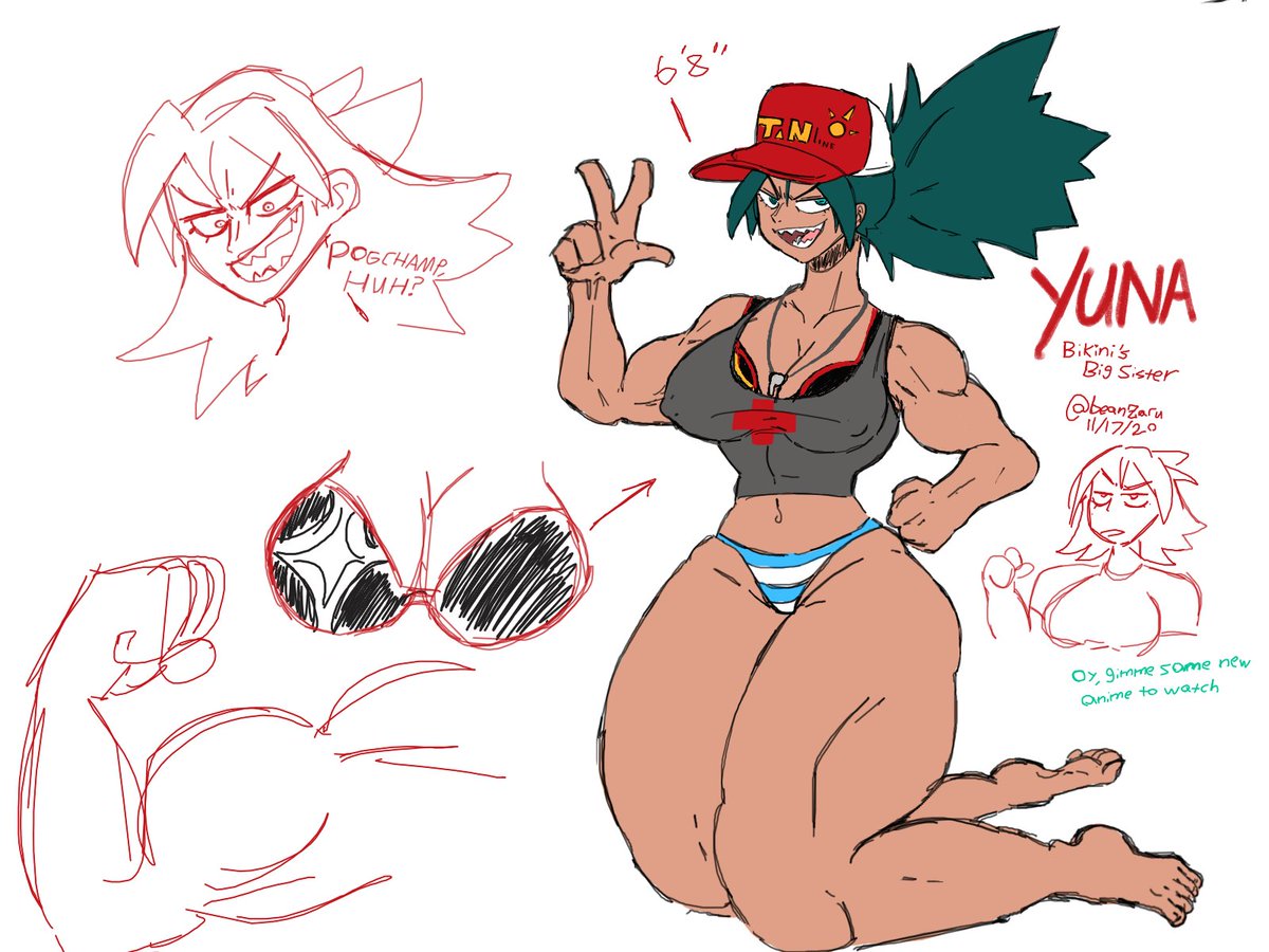 Rough draft doodle of Bikini's 2nd and youngest sister, Jams.

She's sporty and really popular. #wip #myart 