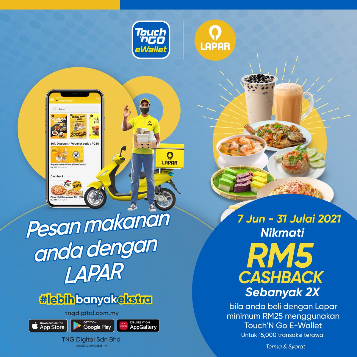 MyLaparDelivery's tweet photo. CASHBACK IS BACK !!

Dengan setiap pembelian anda di LAPAR aplikasi menggunakan Touch’nGo, anda dapat
CASHBACK SEHINGGA RM5. Pengguna baru?! BAUCAR KHAS RM50 menanti ada!

Muat turun sekarang >https://t.co/iiPJFK4ULf https://t.co/6g7EkbPtwQ