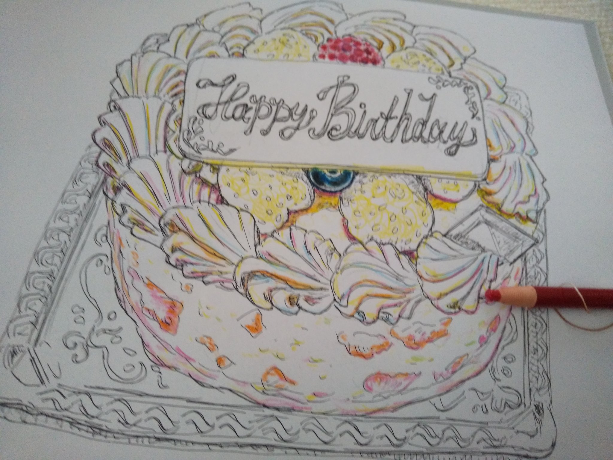 ギャラリーねこい 1月19日亀田のイオンでぬりえ教室 本日のイラスト 児童館用に描いたぬりえを っ W っ イラスト アナログイラスト 水彩色鉛筆 ボールペン バースデーケーキ T Co 4mnoda3kbj Twitter