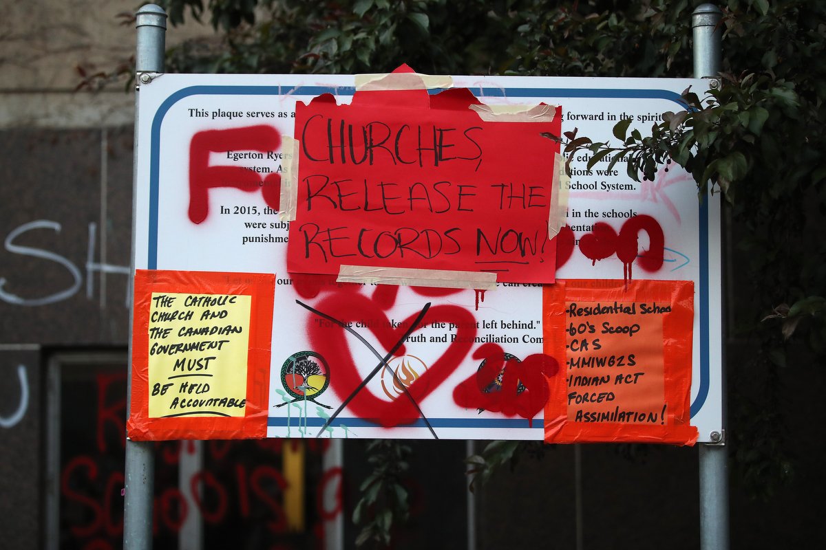 SteveRussell's tweet image. The statue of Egerton Ryerson on the Ryerson University campus is no longer standing. Protesters call for the investigation in the deaths of First Nations children in residential schools across Canada.  #XUniversity