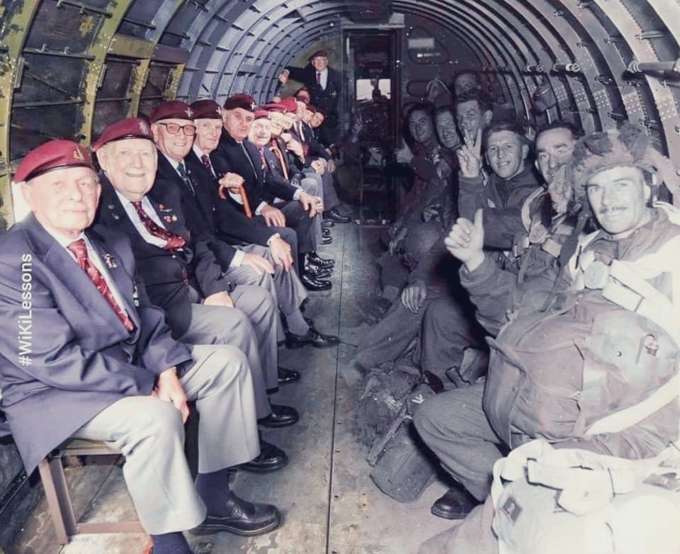 This is one of the best pictures I have ever seen. The men on the right are about to parachute into Normandy on #DDay. The men on the left are the very same group 70 years later. Even more amazing, they are on the same plane which carried them into battle. 

#DDay77thAnniversary