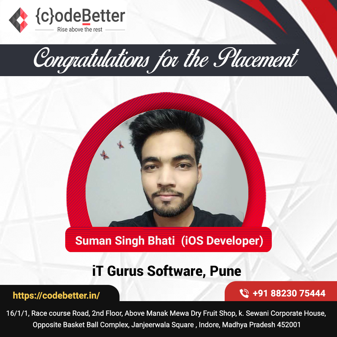 codebetterindia's tweet photo. Congratulations @ Suman Singh Bhati for tracking your way towards success with CodeBetter!
Contact us:+91 88230 75444
Visit Website:https://t.co/hdpAKMQZMy

#Congratulations #codebetter #career #job #iOS #iOSDeveloper #iOSAppDeveloper #reactjs #Jobseekers #iOS #iOSTraining https://t.co/S4EpKRI3Tn