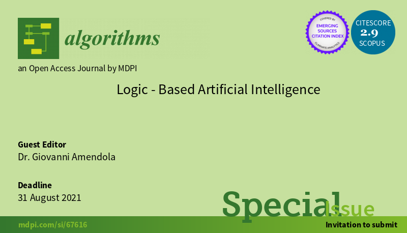 Algorithms_MDPI's tweet photo. [Call for Papers] Special Issue "Logic-Based Artificial Intelligence"

UPDATE: The new deadline has been postponed to 31 August 2021.

https://t.co/0fArcvabgu

Looking forward to your submissions!

#KnowledgeRepresentation
#LogicProgramming
#AnswerSetProgramming
#machinelearning https://t.co/BraWZyBhaX