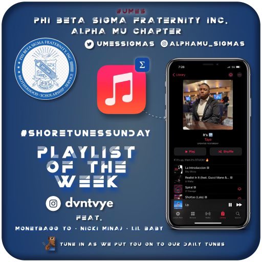 UMESSigmas's tweet photo. Join the brothers of Phi Beta Sigma Fraternity, Inc. Alpha Mu Chapter on this Shore Tune Sunday as we share our weekly playlist from Bro. Turner

Ο.Σ.Α.Τ.Α.Φ🤘🏾
#PhiBetaSigma #UMES #GOMAB

https://t.co/U9WNpbV7wC https://t.co/kGcGWz7KdE
