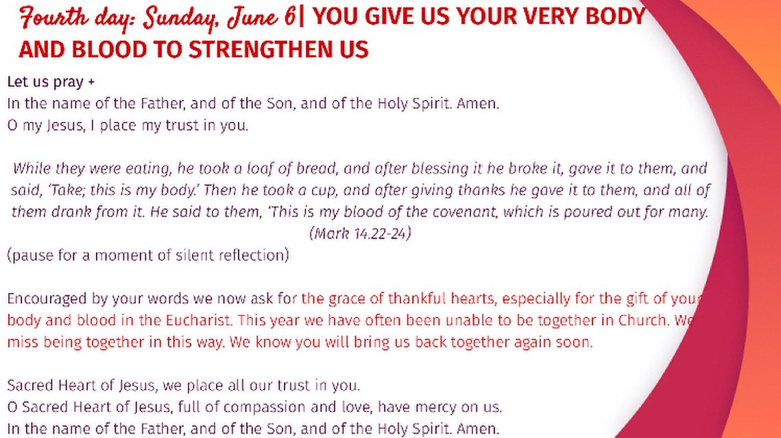 The Fourth Day of the Novena : YOU GIVE US YOUR VERY BODY AND BLOOD TO STRENGTHEN US